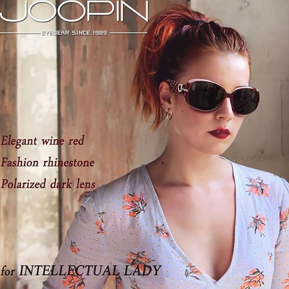 Joopin Big Womens Sunglasses Polarized Trendy Sun Glasses Large Rectangle UV Protection Rhinestone Sunnies