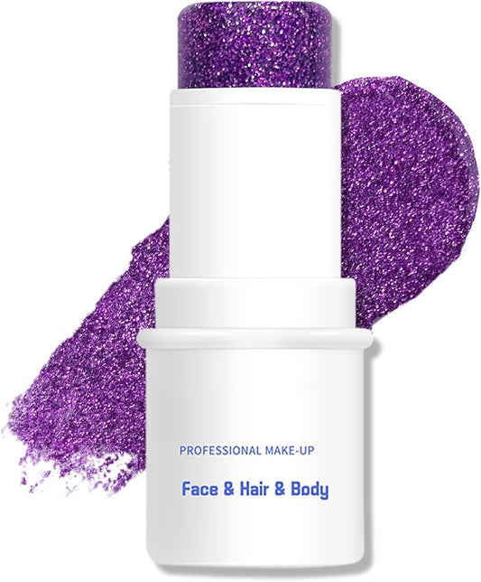 Body Glitter Stick, Chunky Glitter Gel for Face Body Hair, Purple Glitter Face Glitter Gel Makeup, Sparkling Holographic Mermaid Sequins Paint, Waterproof Multiuse Glitter Face Paint, 08#Purple
