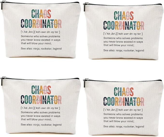 4PCS Chaos Coordinator Makeup Bag Chaos Coordinator Gifts for Women Cosmetic Bag, Thank You Supervisor Gifts for Women Moms Manager Coworkers Retirement Boss Gift, Zipper Pouch Travel Toiletry Bags