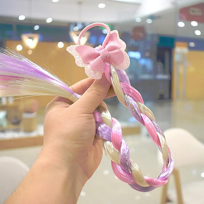Ozzwolle 6 Pcs Girls Braid Ponytail Extensions Hairpieces, Colored Braid Hair Extensions Hair Pieces for Kids Little Girls