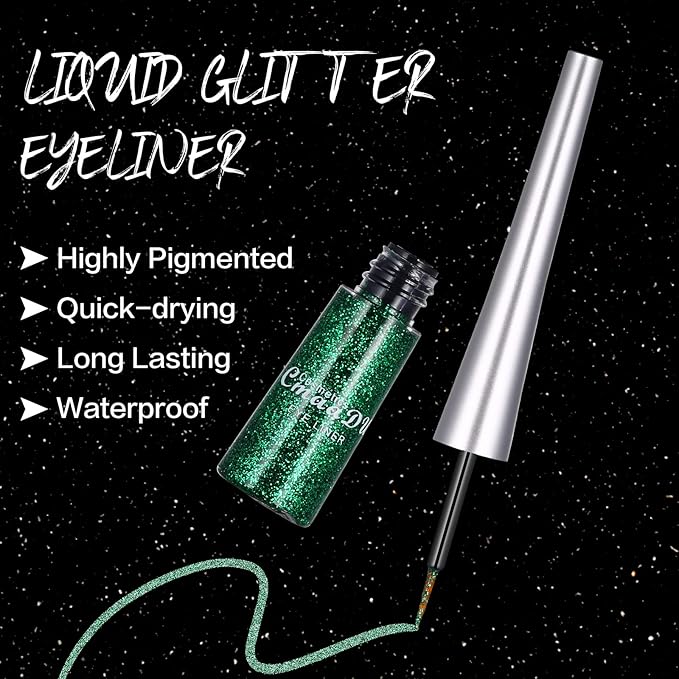 16 Colors Glitter Metallic Liquid Eyeliner Set Waterproof Long Lasting Eye Liner pencil Pigmented Shimmer Eye Makeup Gift Kit for Women Green Purple Blue Pink white Silver Gold Colored Eyeliners