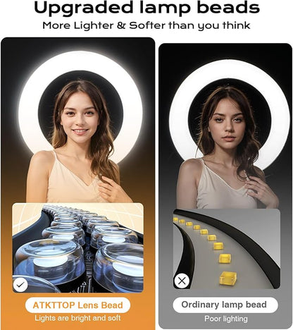 Overhead-Phone-Mount,Stable Overhead-Camera-Mount-Stand [Anti-Shaking] with 10.5" Ring Light, Flexible Desk-Stand for iPhone with Ring-Light for Video-Recording,Zoom Meeting,YouTube,TikTok, White