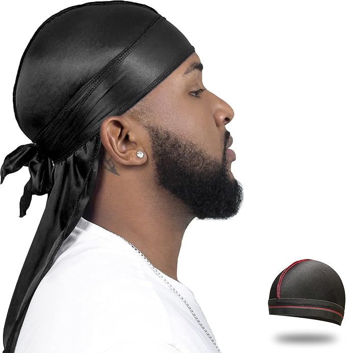4PCS Silky Durags for Men Women 360 Waves with 1 Wave Cap, Silky Satin Durag Extra Long Tails