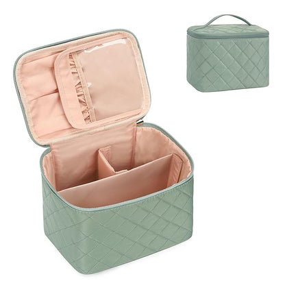 OCHEAL Makeup Bag, Large Capacity Travel Make Up Bag for Cosmetics Vertical Storage,Toiletry Bag for Skincare Makeup Organizer Bag-Green Nylon