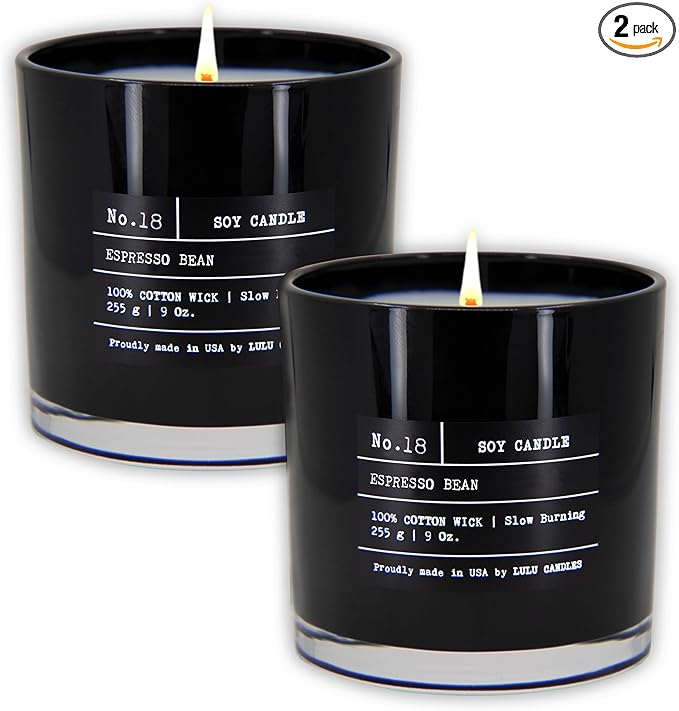 Lulu Candles | Espresso Bean | Luxury Scented Soy Jar Candle | Hand Poured in The USA | Highly Scented & Long Lasting (9 Oz. 2 Pack)
