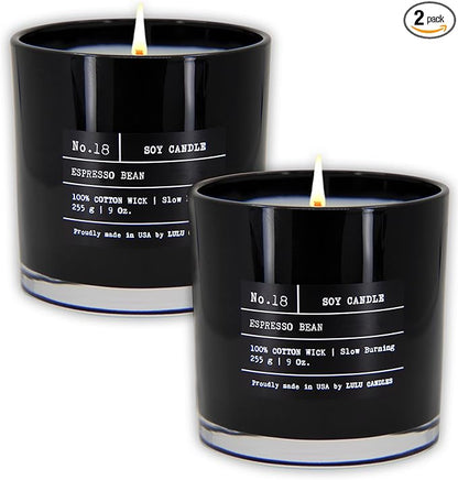 Lulu Candles | Espresso Bean | Luxury Scented Soy Jar Candle | Hand Poured in The USA | Highly Scented & Long Lasting (9 Oz. 2 Pack)