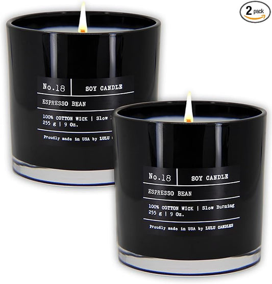 Lulu Candles | Espresso Bean | Luxury Scented Soy Jar Candle | Hand Poured in The USA | Highly Scented & Long Lasting (9 Oz. 2 Pack)