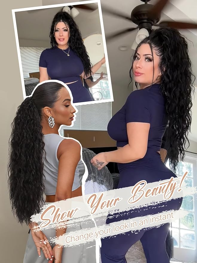 ORSUNCER Ponytail Extension Claw 30" Curly Pony Tail Clip in Hair Extensions Fluffy Natural Looking Synthetic Hairpiece for Women Black