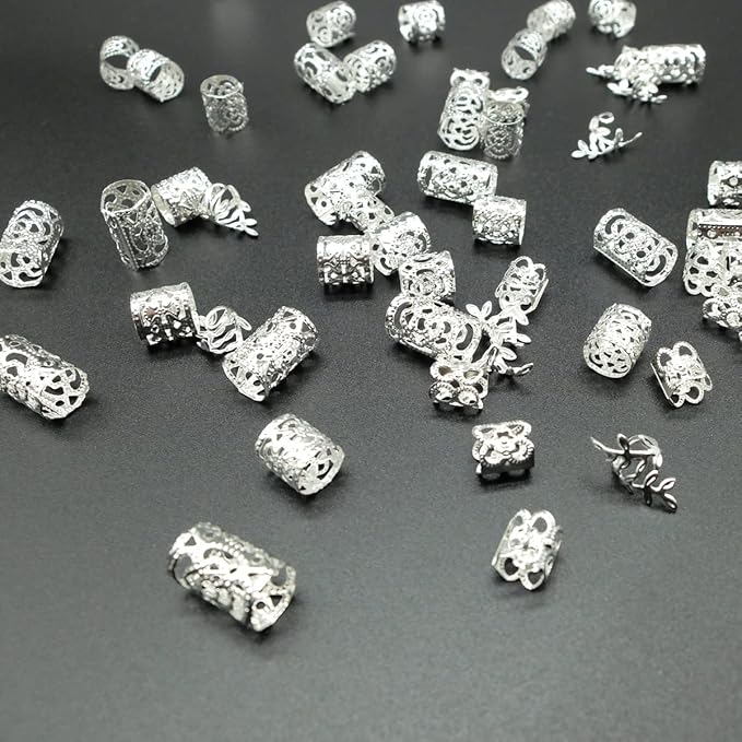 100pcs Silver Hair Jewelry for Braids Loc Jewelry Rings for Hair Adjustable Cuffs Dreadlocks Hair Beads for Women Braids Accessories