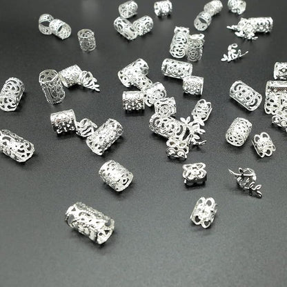 100pcs Silver Hair Jewelry for Braids Loc Jewelry Rings for Hair Adjustable Cuffs Dreadlocks Hair Beads for Women Braids Accessories