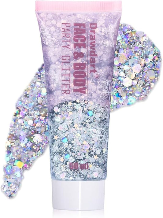 Face & Body Glitter,Cosmetic-Grade Holographic Glitter Gel,50ml Silver Hair Glitter Gel,Rave Glitter,Mermaid Makeup Glitters for Women - Vegan & Cruelty Free