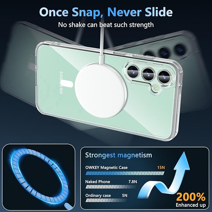 OWKEY Design for Galaxy S23 FE Case 6.4'', Magnetic Galaxy S23 FE Case for Magsafe with Screen Protector [Military-Grade Protection] Shockproof Phone Case S23 fe Slim Protective case S23 FE 5G, Clear
