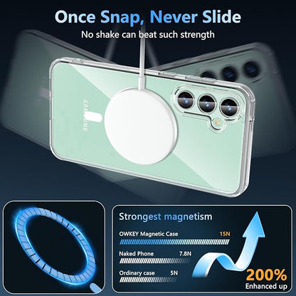 OWKEY Design for Galaxy S23 FE Case 6.4'', Magnetic Galaxy S23 FE Case for Magsafe with Screen Protector [Military-Grade Protection] Shockproof Phone Case S23 fe Slim Protective case S23 FE 5G, Clear