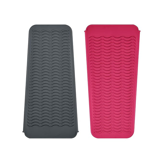 Heat Resistant Silicone Travel Mat Pouch for Hair Styling Tools, 2 Pack, 11 x 5 inches, Slip Resistant, Foldable, Easy-to-Clean, Multipurpose, Grey & Hot Pink