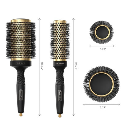 2 in 1 Ceramic Round Brush for Blow Drying,Ceramic Barrel for Hair Styling, Anti-static Bristles, Enhance Texture Volume, for Women & Men,with 4 Hair Clips (2.1 Inch&1.3 Inch)