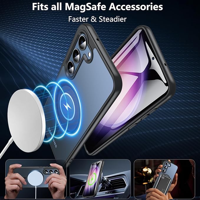 OWKEY for Galaxy S23 Case 6.1'', Magnetic Samsung Galaxy S23 Case for Magsafe with Screen Protector, [Military Grade Protection] Shockproof Phone Cover S23 Case Protective Case for Samsung S23,Black