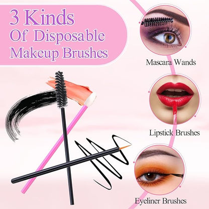 248 Pcs Disposable Makeup Applicators with Triangle Puffs, Mascara wands, Lip/Eyeliner Brushes Disposable Makeup Applicator Kit for Makeup Artist Supplies