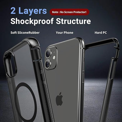 for iPhone 11 case, [Compatible with MagSafe][Military Grade Drop Protection][Heavy Duty Protection][Non-Slip][Shockproof] with 2-Layer Durable Bumper Phone Case 6.1''-Black