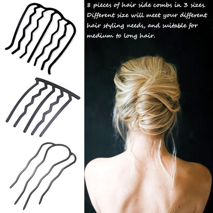 8 Pieces Hair Side Combs, Metal Hair Fork Clip Hair Pins for Buns Hair Updo U-Shape Hair Sticks for Women Hair Styling Tool Accessories
