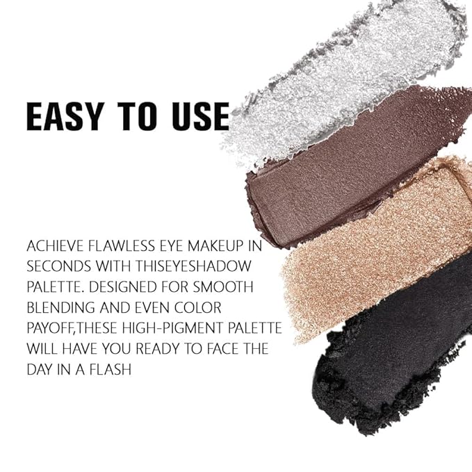 4 Colors Gold Brown Silver White Black Eye Shadow Palette Makeup, Neutral Matte Shimmer Eyeshadow Palette for Women Highly Pigmented Waterproof, paleta de sombras de ojos, Vegan&Cruelty-free 03