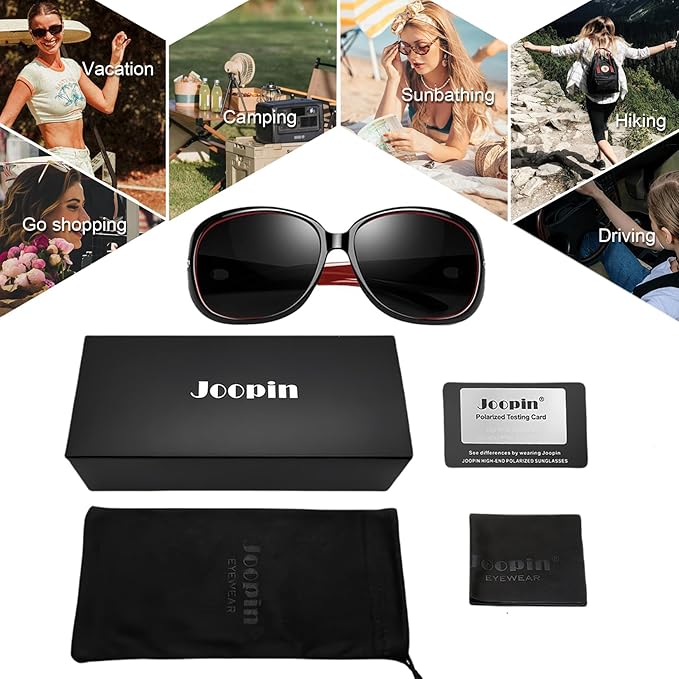 Joopin Big Womens Sunglasses Polarized Trendy Sun Glasses Large Rectangle UV Protection Rhinestone Sunnies