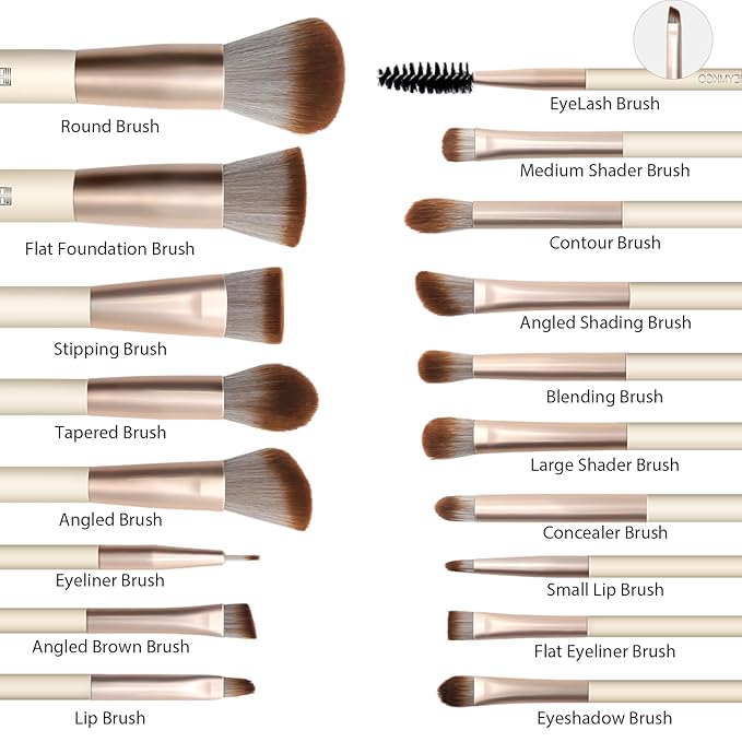 HEYMKGO Makeup Brushes Set, 18pcs Professional Makeup Brushes with 2 Powder Puff & Travel Bag, Premium Synthetic Foundation Powder Blush Blending Face Brush Kit, Eyeshadow Set Makeup Brushes & Tools