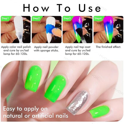 Ownest 12 Boxes Pigment Nail Powder, Colorful Fluorescent Color Nail Pigments Dust Nail Glitter Gradient Iridescent Nail Art Decoration, Neon Nail Powder, High Pigment for Eyes Body Paint