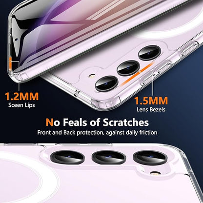 OWKEY for Galaxy S23 Case 6.1'', Magnetic Samsung Galaxy S23 Case for Magsafe with Screen Protector, [Military Grade Protection] Shockproof Phone Cover S23 Case Protective Case for Samsung S23, Clear