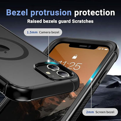 for iPhone 11 case, [Compatible with MagSafe][Military Grade Drop Protection][Heavy Duty Protection][Non-Slip][Shockproof] with 2-Layer Durable Bumper Phone Case 6.1''-Black