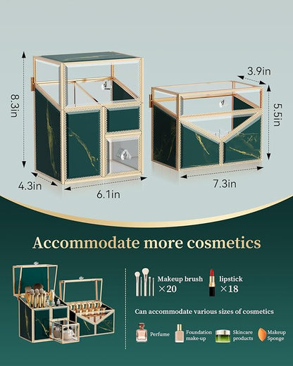 Makeup Organizer Countertop Set – Vanity Holder with 18-Slot Lipstick Organizer & Covered Makeup Brush Holder – Skincare, Perfume & Cosmetic Display for Bathroom or Dresser
