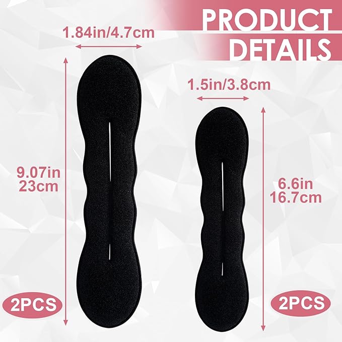 4pcs Sponge Hair Bun Maker, Hair Curler Bun Clip with 2 Sizes, Lazy Bun Updo Styling Accessories for Thin Thick Long Straight Curly Hairstyles- Black