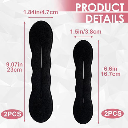 4pcs Sponge Hair Bun Maker, Hair Curler Bun Clip with 2 Sizes, Lazy Bun Updo Styling Accessories for Thin Thick Long Straight Curly Hairstyles- Black