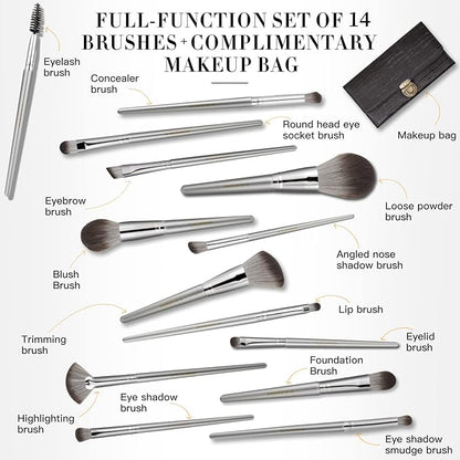 Makeup Brushes Set Makeup Foundation Brush Advanced Foundation Blush Contour Foundation Concealer Eye Shadow Brush Makeup Set (Silver)