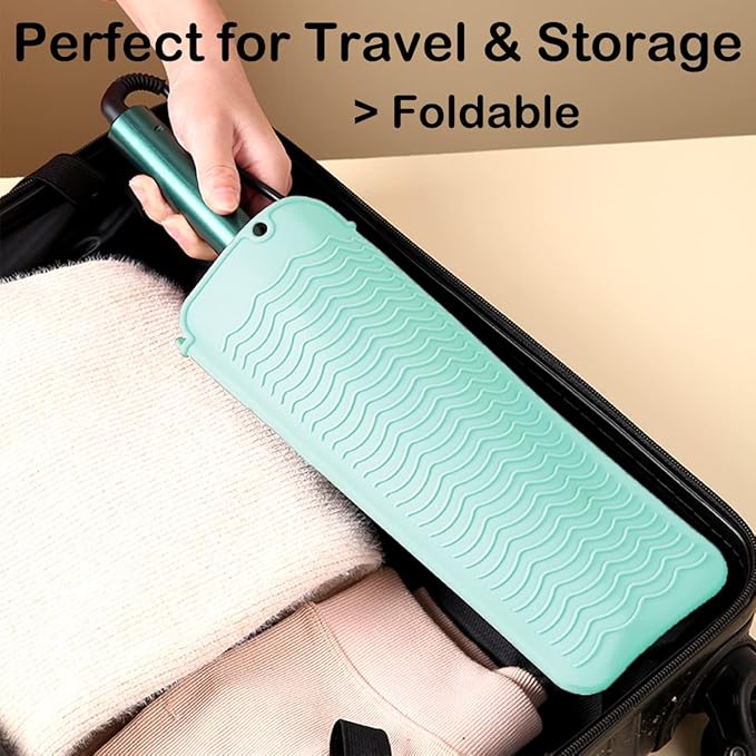 2 Heat Resistant Silicone Mat with Hanging Hole, Straightener Heat Resistant Travel Mat & Pouch for Curling Iron, Flat Iron and Other Hot Hair Styling Tools, 11 x 5 in, Pink+Green