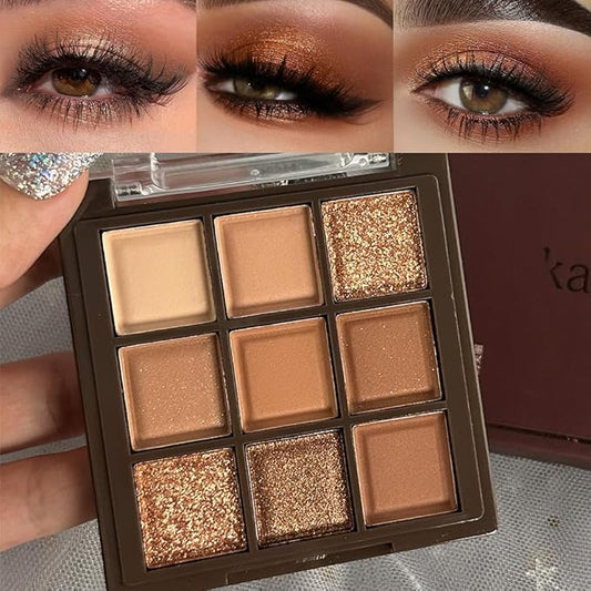 AMY'S DIARY Rose Gold Dark Brown Colorful neutral Eyeshadow Palette Makeup,9Color Matte Shimmer Natural Smokey Eye Eyeshadow palettes Highly Pigmented Neutral Long Lasting Waterproof
