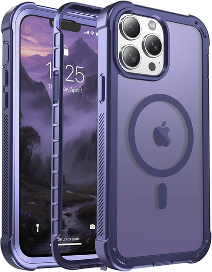 for iPhone 13 Pro Max case, with [Compatible with MagSafe][Military Grade Drop Protection][Heavy Duty Protection][Non-Slip][Shockproof] with 2-Layer Durable Bumper Phone Case 6.7''-Dark Purple