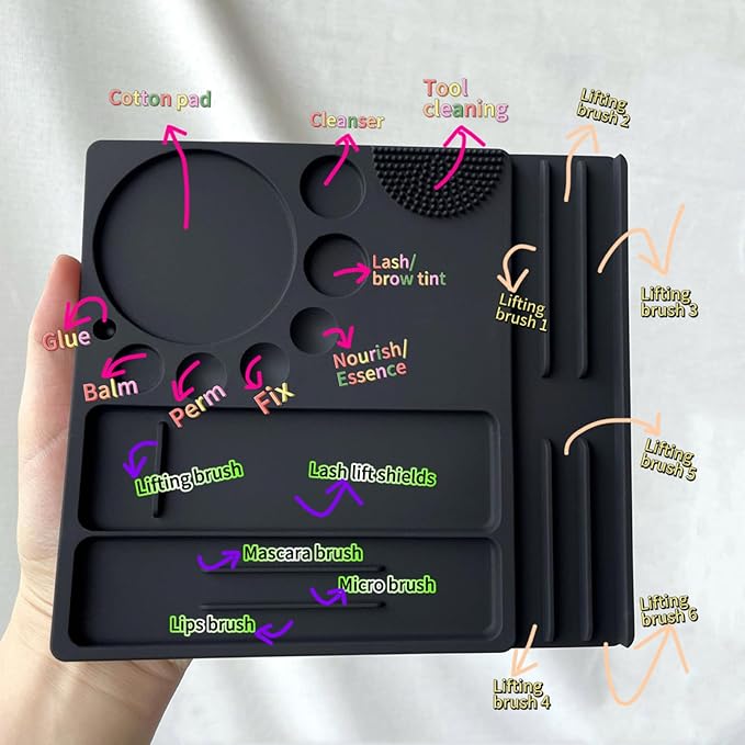 Silicone Palette for Lash Lift Brow Lamination Palette,Silicone Palette for Lash Lift and T-int 9 Function Tray for Eyelash Lifting Brow Lamination,DIY Tint Mixing Tool for Perming Lashes (Black)