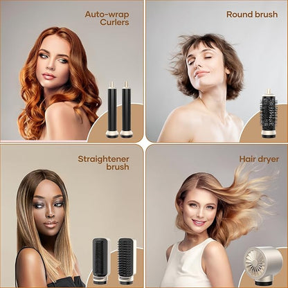 Hair Dryer Brush TECHMERI 6 in 1 Blow Dryer Brush Ions, Detachable Hair Styler Tools, Auto Wrap Curler, Hot Air Brush for Drying, Straightening and Volumizing, High Speed