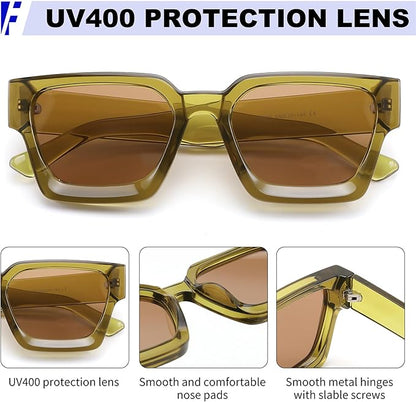 FEISEDY Retro 90s Square Sunglasses for Women Men Trendy Chunky Rectangle Sunglasses UV400 Protection B2385