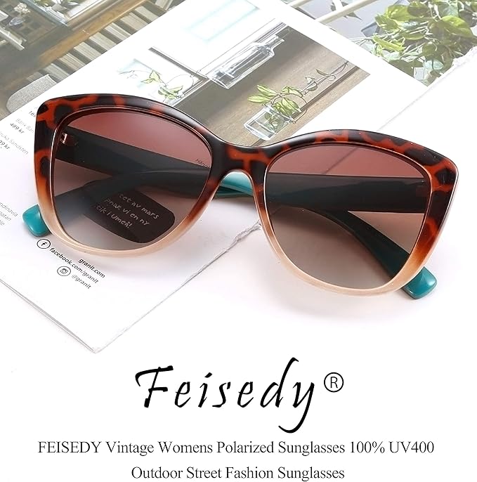 FEISEDY Polarized Vintage Sunglasses American Womens Square Jackie O Cat Eye Sunglasses B2451