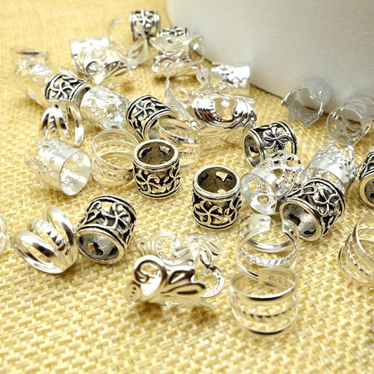 100 PCS Silver Hair Jewelry for Braids Loc Jewelry for Hair Accessories Hair Cuffs for Braids Dreadlock Beads for Women