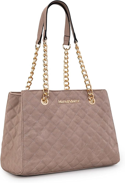 Montana West MEDIUM Tote Bag for Women Quilted Chain Handbags Shoulder Purse
