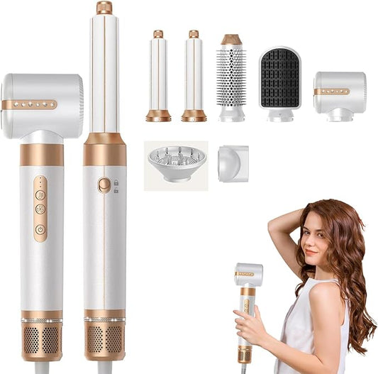 7 in 1 Hair Dryer Brush, Professional Hot Air Styler, 110000 RPM High-Speed Blow Dryer with Negative Ions for Fast Drying Curling Straightening Volumizing Versatile Hair Styling Tool