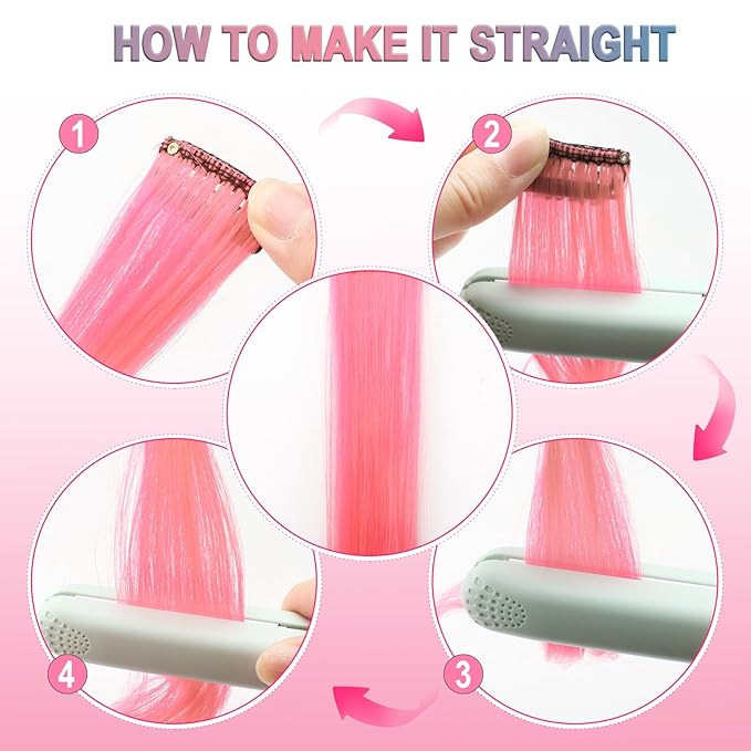 10 PCS Pink and Lake Blue Hair Extensions, Curly Wavy Synthetic Hairpieces Clip in Rainbow Neon Party Highlights, Colorful Hair Accessories for Women 17 inch (Pink Lake Blue)