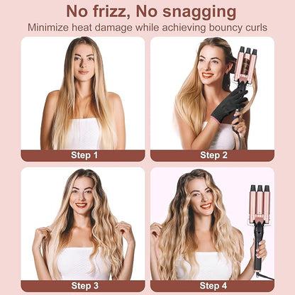 5 in 1 Curling Wand Set, Three Barrel Curling Iron Set with 3 Barrel Curling Iron and 4 Interchangeable Ceramic Curling Wand(0.5”-1.25”), Fast Heating, Include Glove & 2 Clips