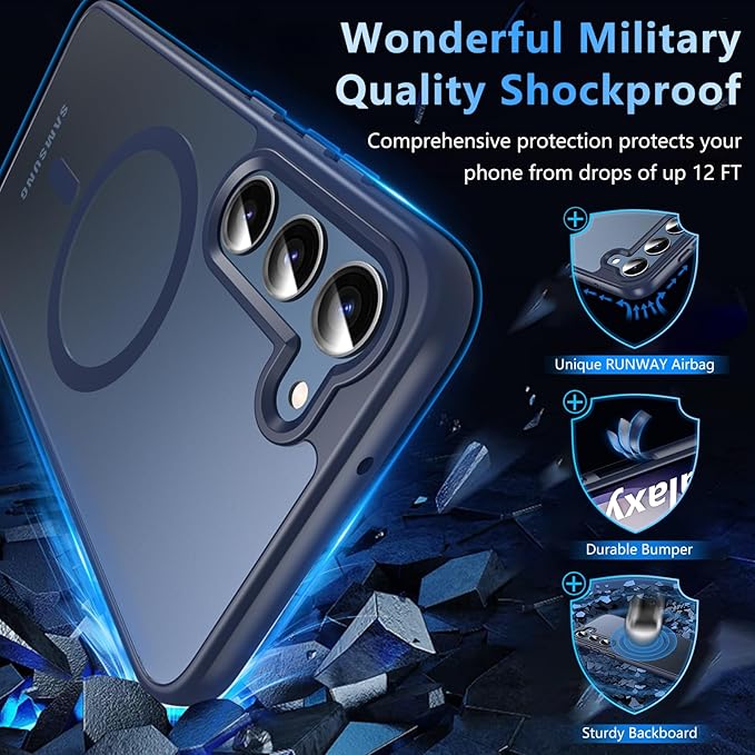 OWKEY for Samsung Galaxy S23 Plus Case 6.6'', Magnetic S23 Plus Case Compatible with Magsafe, [Military Grade Shockproof] Translucent Back Slim Bumper Cover Phone Case, Blue