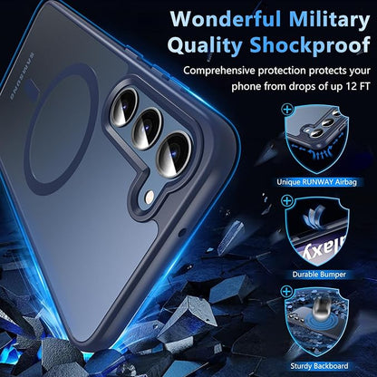 OWKEY for Samsung Galaxy S23 Plus Case 6.6'', Magnetic S23 Plus Case Compatible with Magsafe, [Military Grade Shockproof] Translucent Back Slim Bumper Cover Phone Case, Blue