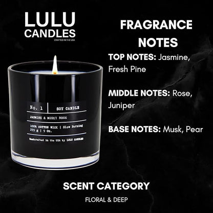 Lulu Candles | Jasmine & Musky Rose | Luxury Scented Soy Jar Candle | Hand Poured in The USA | Highly Scented & Long Lasting | 9 Oz.
