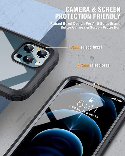 Miracase Designed for iPhone 12 Pro Max Case, Full Body Rugged Case with Built-in Touch Sensitive Anti-Scratch Screen Protector, Soft TPU Case Compatible with iPhone 12 Pro Max 6.7", Black