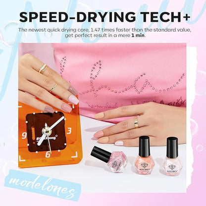 modelones Chrome Nail Polish Set, 2025 Spring Summer 6 Colors Shimmer Pearl White Pink Mermaid Purple Quick Dry Nail Polish Kit Fingernail Polish Manicure DIY Salon Home Easter Gifts for Women Girl